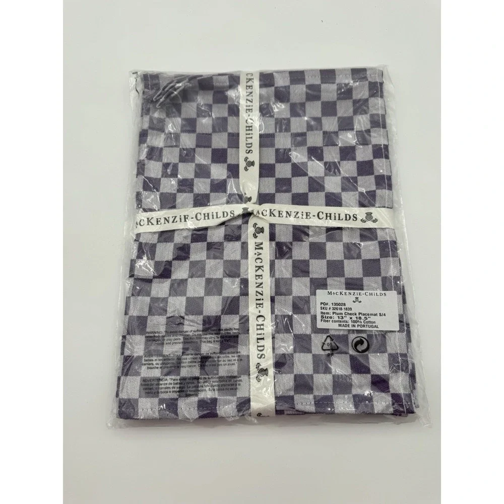 MacKenzie-Childs Plum Check Placemats Set of 4 Purple Cotton 13x18.5 NEW